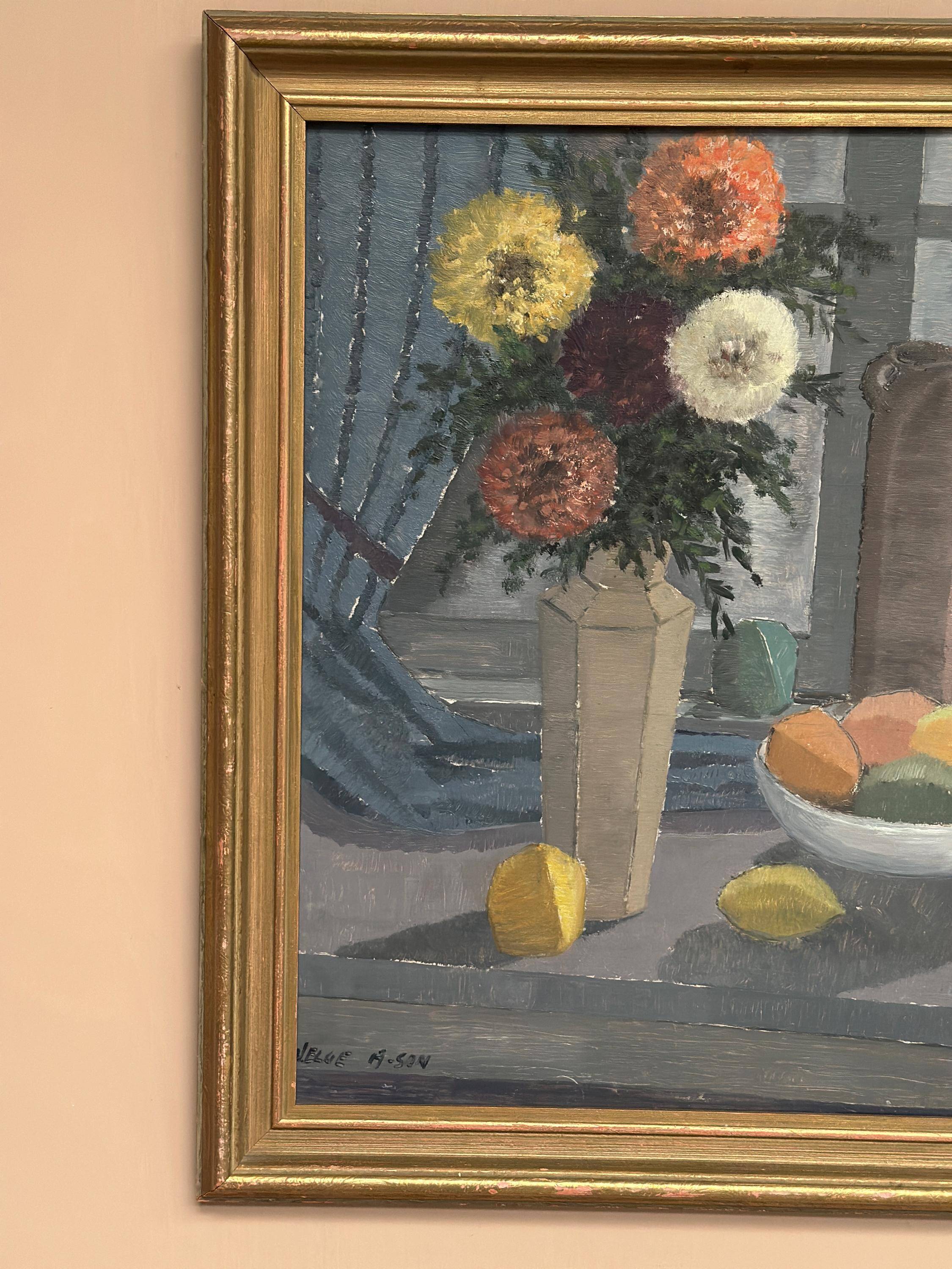 Swedish Oil on Panel – “Vase and Fruit Bowl” by Helge Andersson