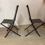 1950s vintage iron folding chairs and leather
