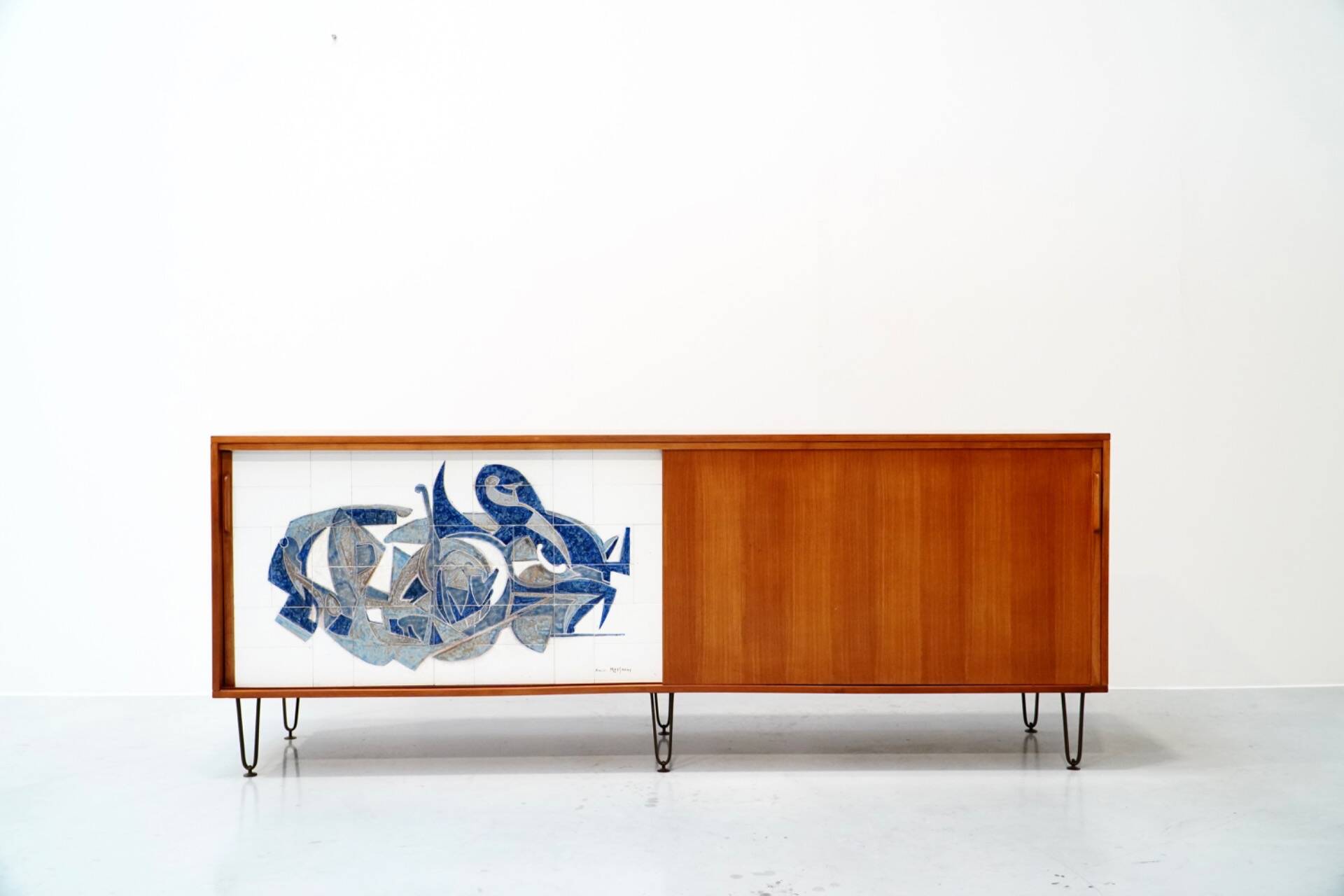 Alfred Hendrickx, Sideboard with Ceramic Art by Willy Meysmans