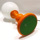 Vintage lamp in orange turned wood and opaline globe