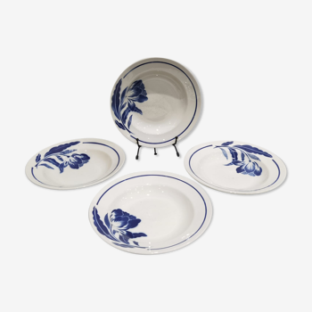 4 assiettes creuse fleur bleu badonviller modèle marlene vintage