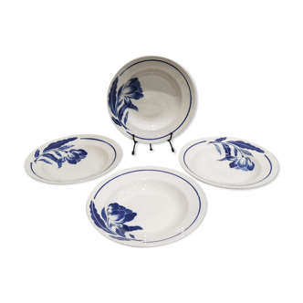 4 assiettes creuse fleur bleu badonviller modèle marlene vintage