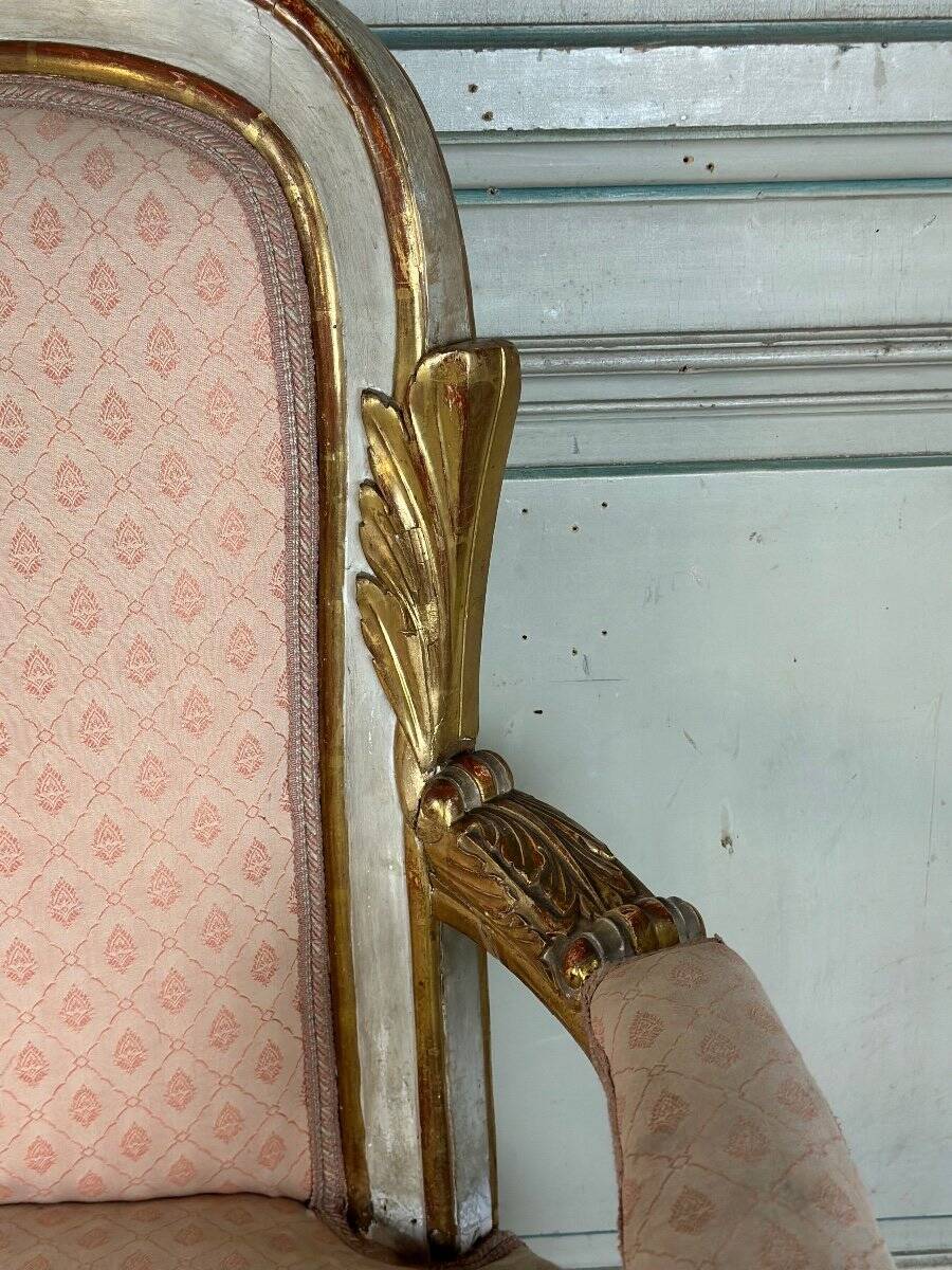 Baroque style bench in gilded and painted wood, Italy, 19th century