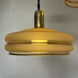 Vintage triple globe pendant light in gold granite glass