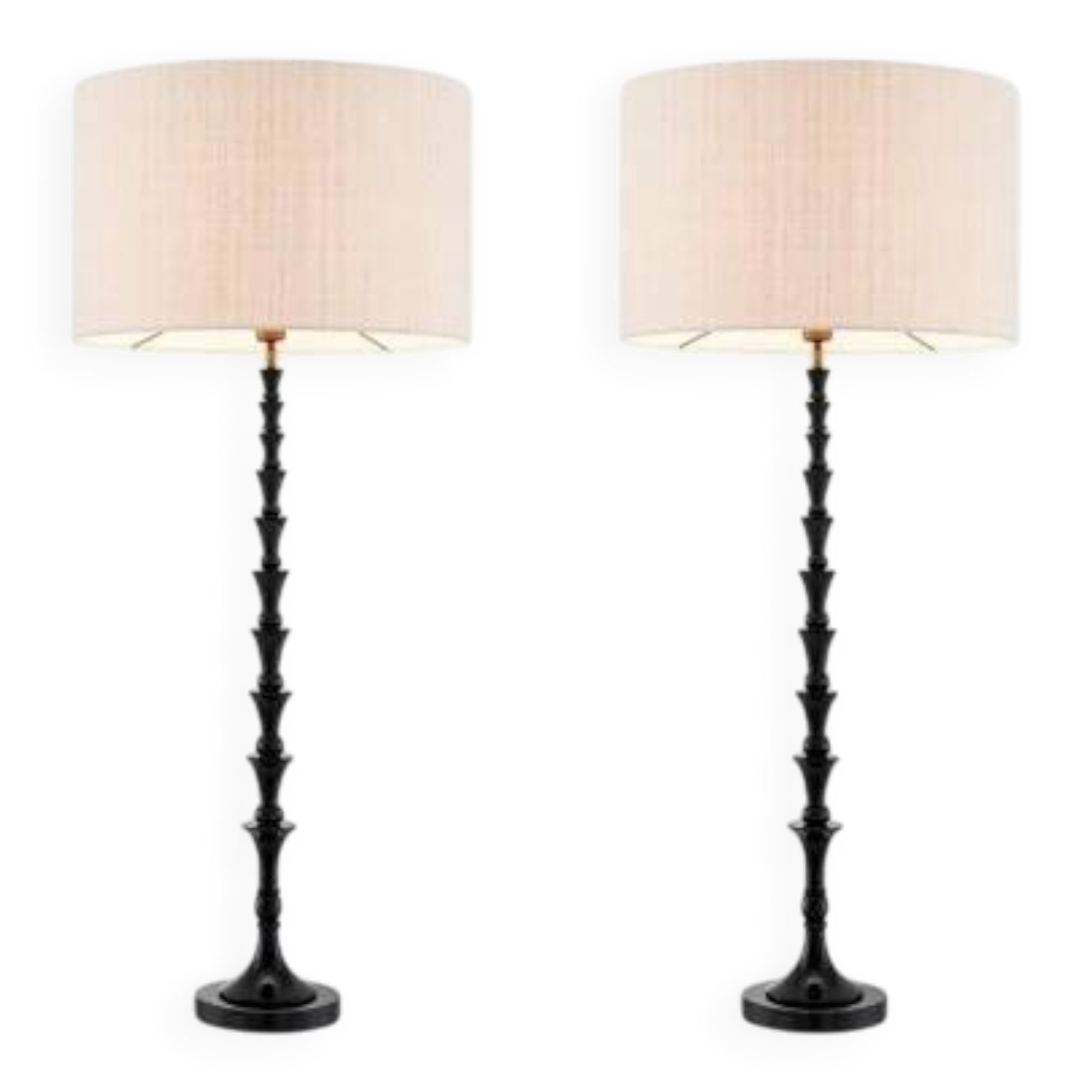 Pair of black piano lacquered table lamps with black granite base.