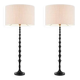 Pair of black piano lacquered table lamps with black granite base.