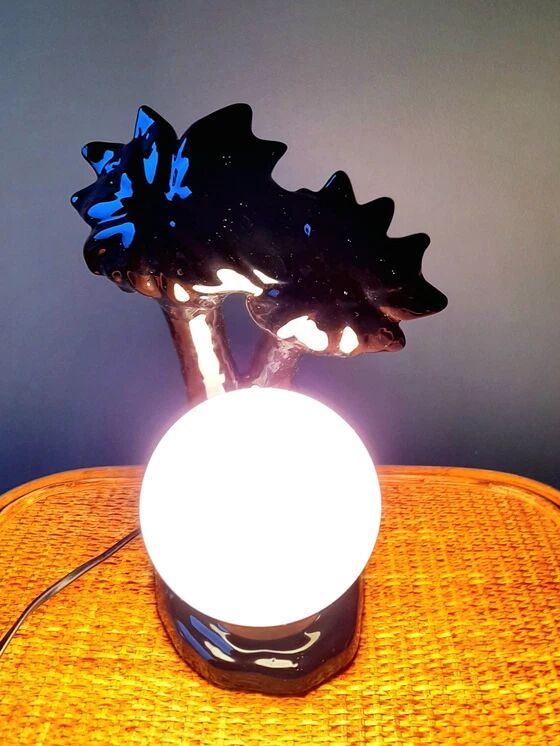 Ceramic and opaline palm tree lamp 1980