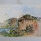 Gilbert Pastor: Snowy summit behind a hill, original signed watercolor