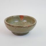 Small bowl in water green glazed ceramic with coral pink pattern