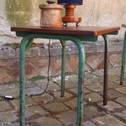 Pair of 1960s tables in tubular metal and solid teak