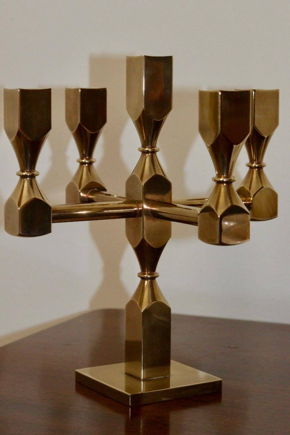 Five-arm Swedish brass candelabra by Gusum circa 1990
