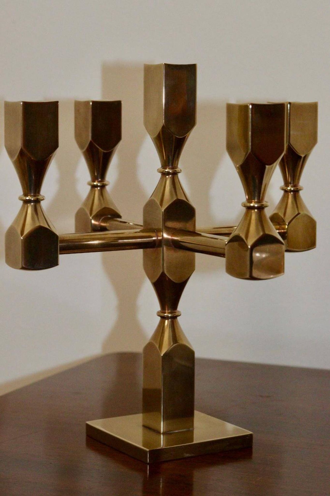 Five-arm Swedish brass candelabra by Gusum circa 1990