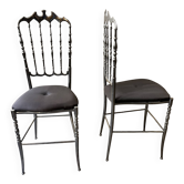 Pair of Chiavari chairs in polished mirror aluminium.