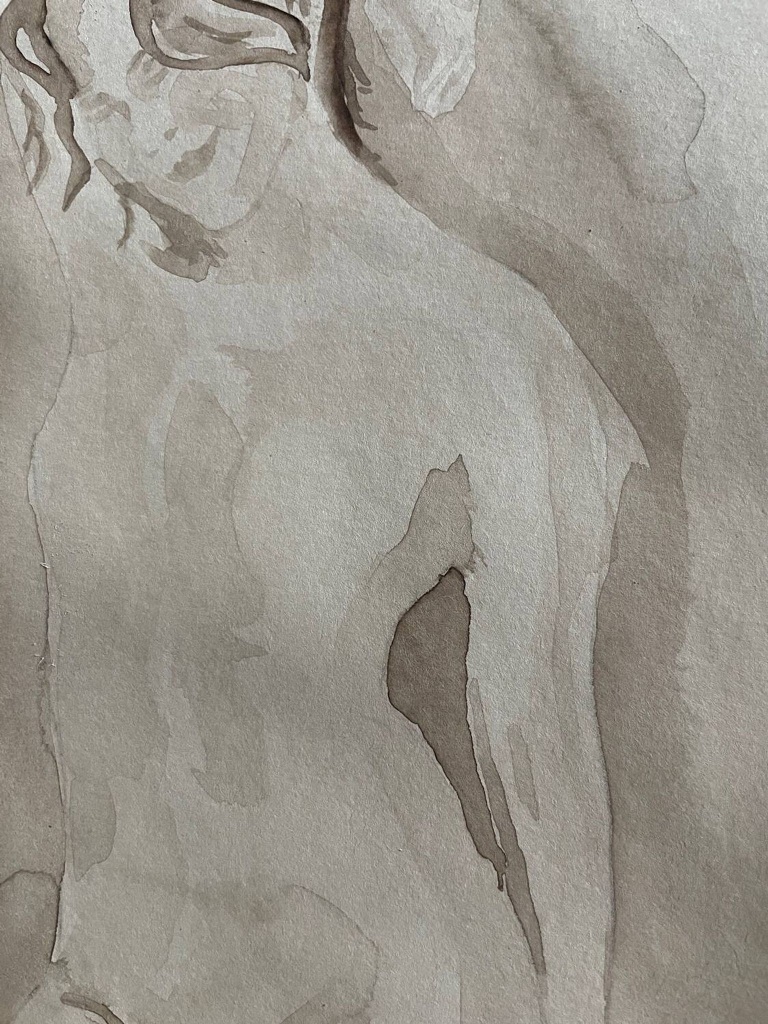 Signed watercolour monochrome painting of a female portrait "Hammam"