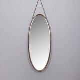 Vintage 1970s oval wall mirror in wood, italian design