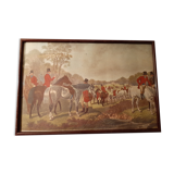 Engraving hunting scene in court