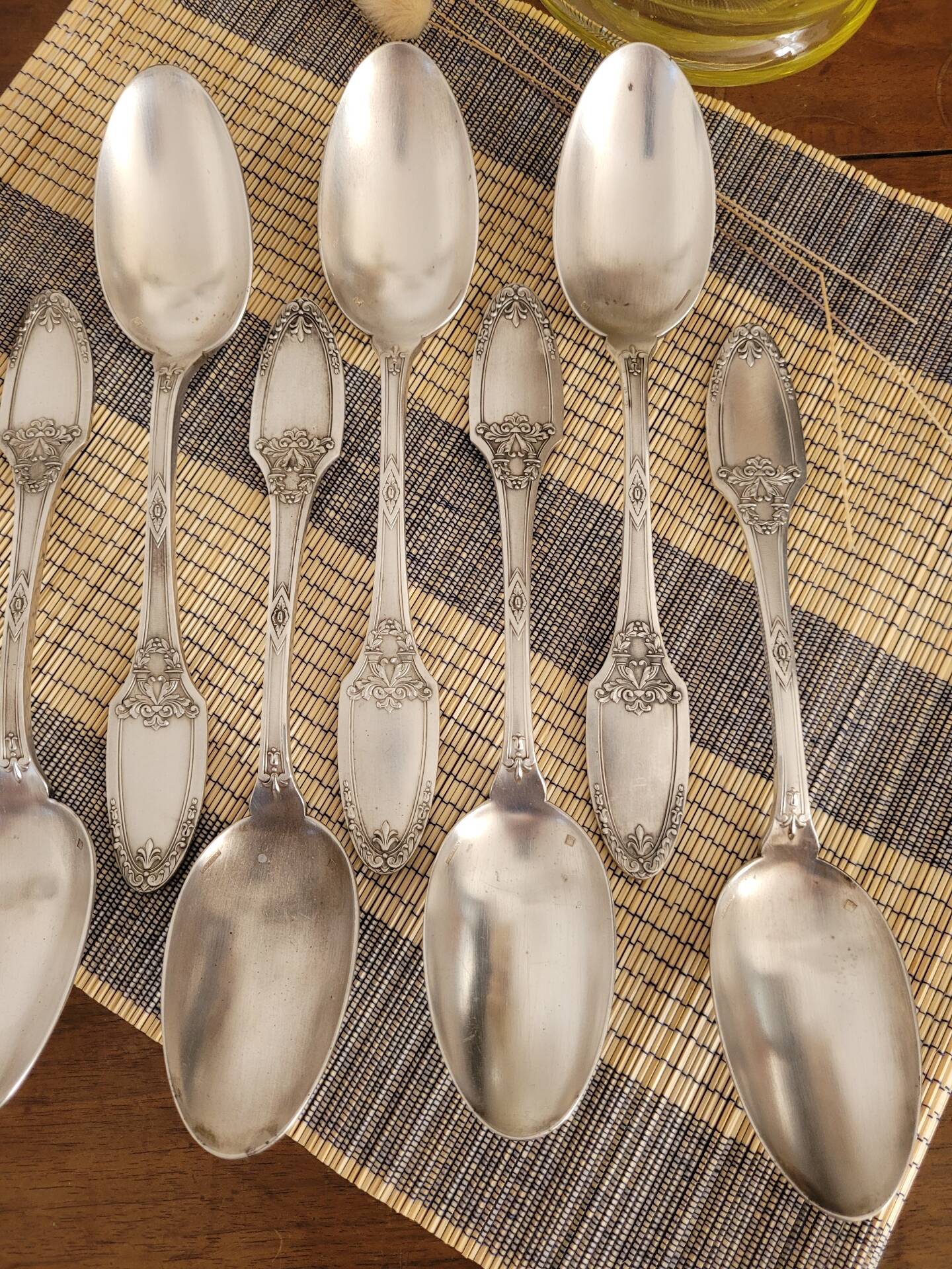 Set of 8 large silver-plated spoons in Boulenger antique style.