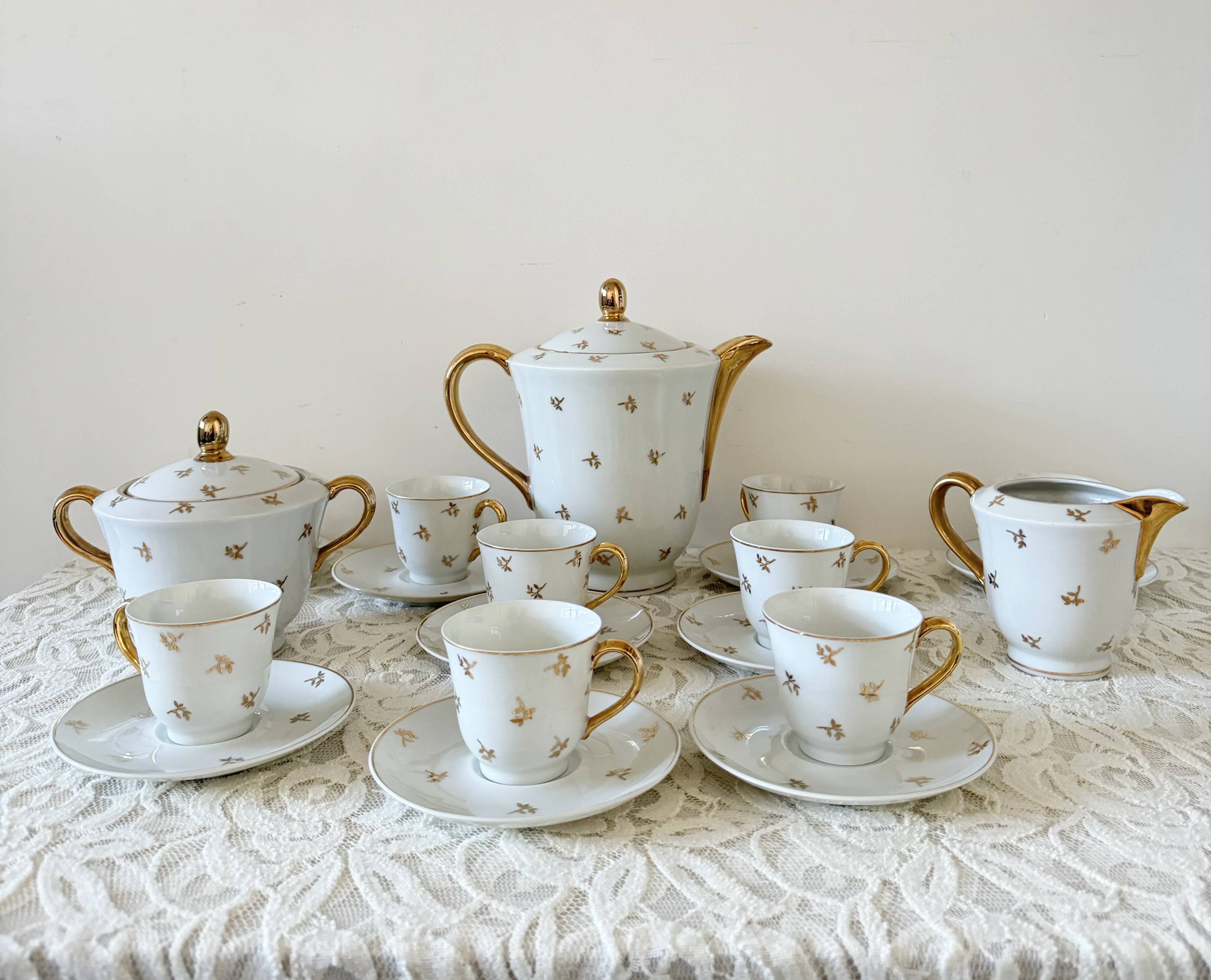 Vintage Limoges porcelain gold coffee set – 15 pieces