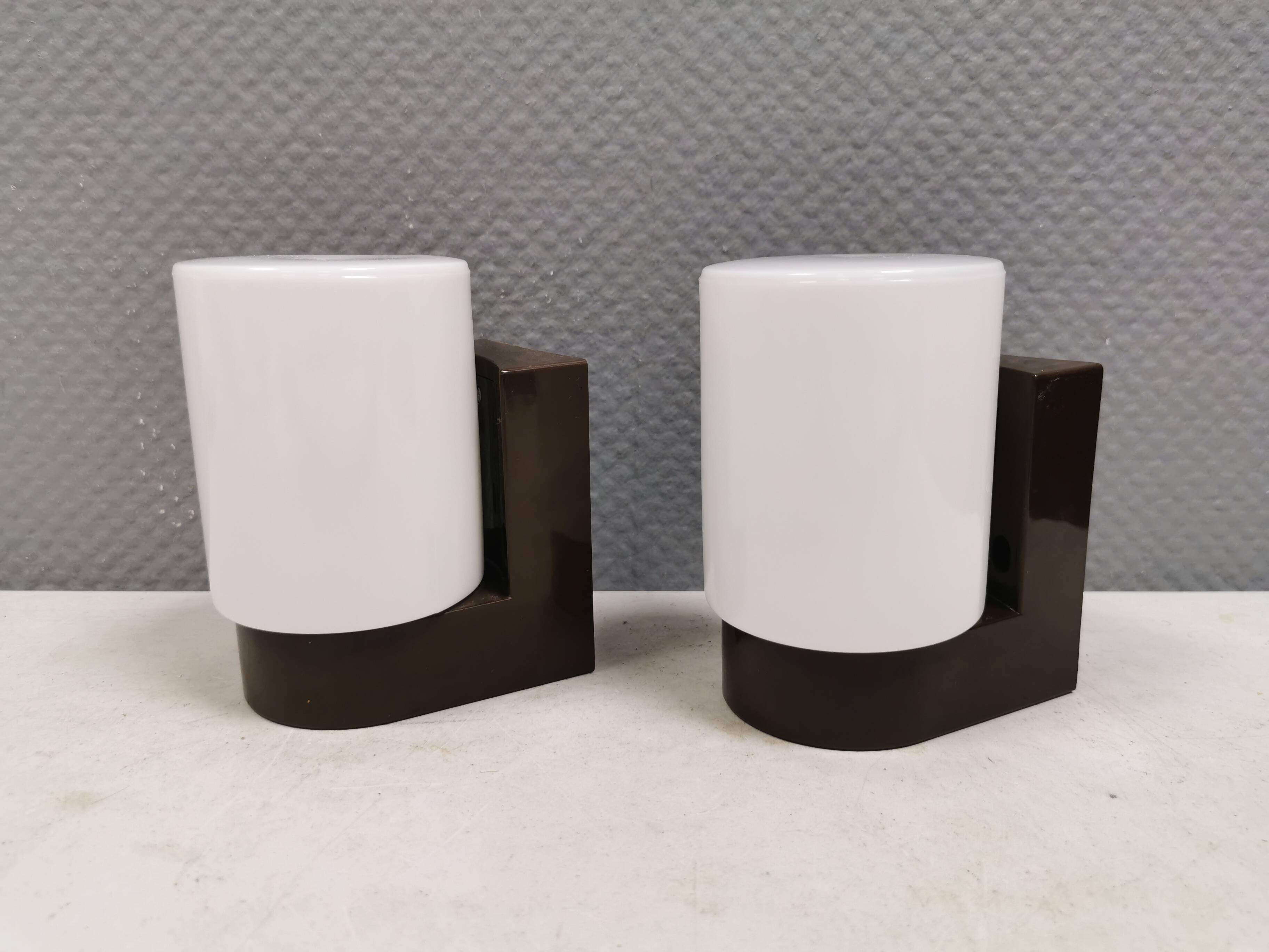 A set of vintage Wall Lamps in ABS Plastic and White Glass, Finland 1980s