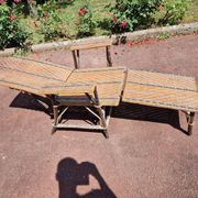 Rattan/wicker and wood chaise longue - 1940s/50s