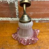 Antique Swan Neck Wall Lamp Gold Metal + Vintage Pink Glass Tulip