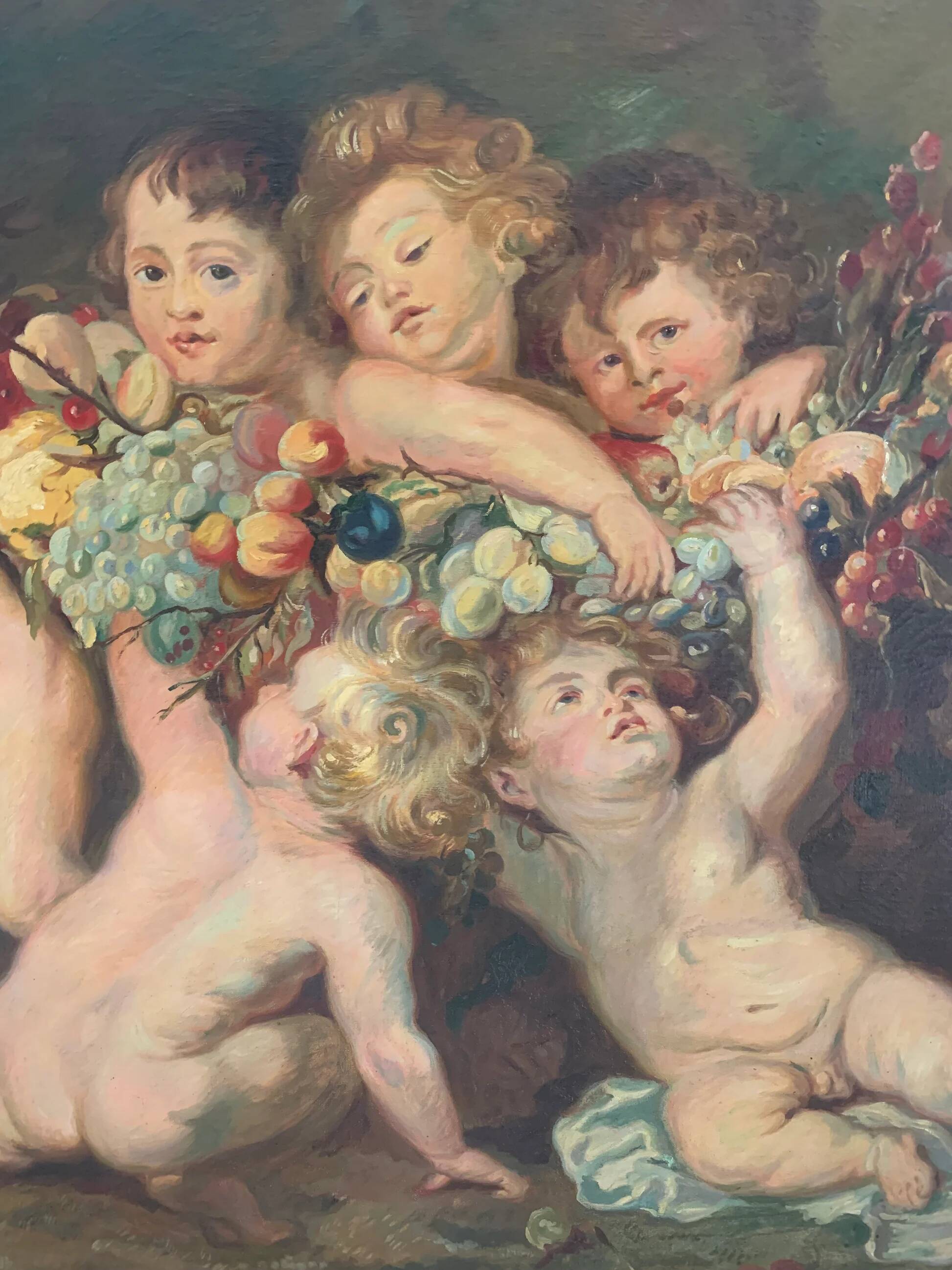 Oskar Krenzer, Putti avec guirlande d’après Rubens, huile sur toile