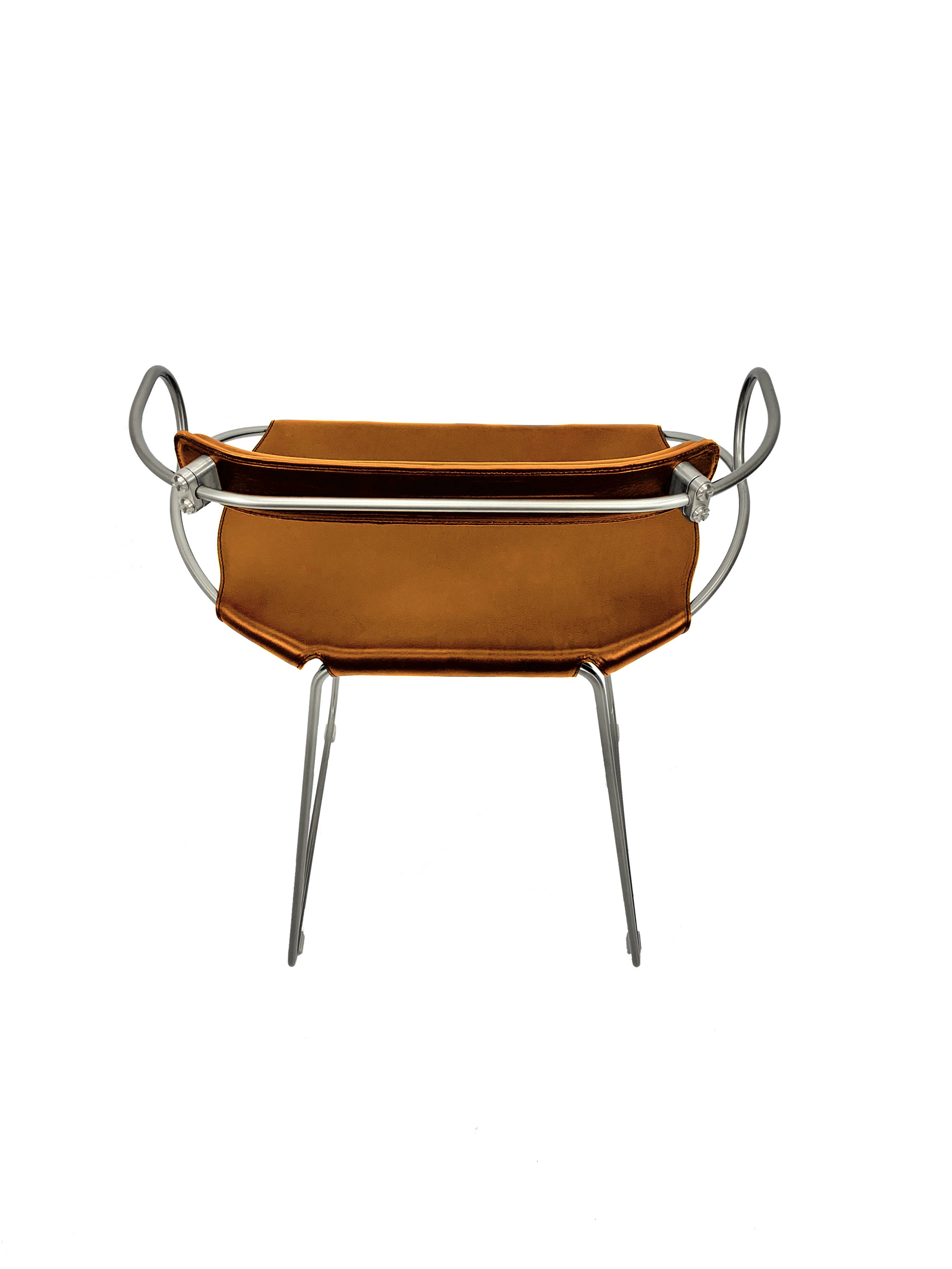 Contemporary Table Bar Stool with Backrest, Smoked Black Metal and Dark Brown Leather
