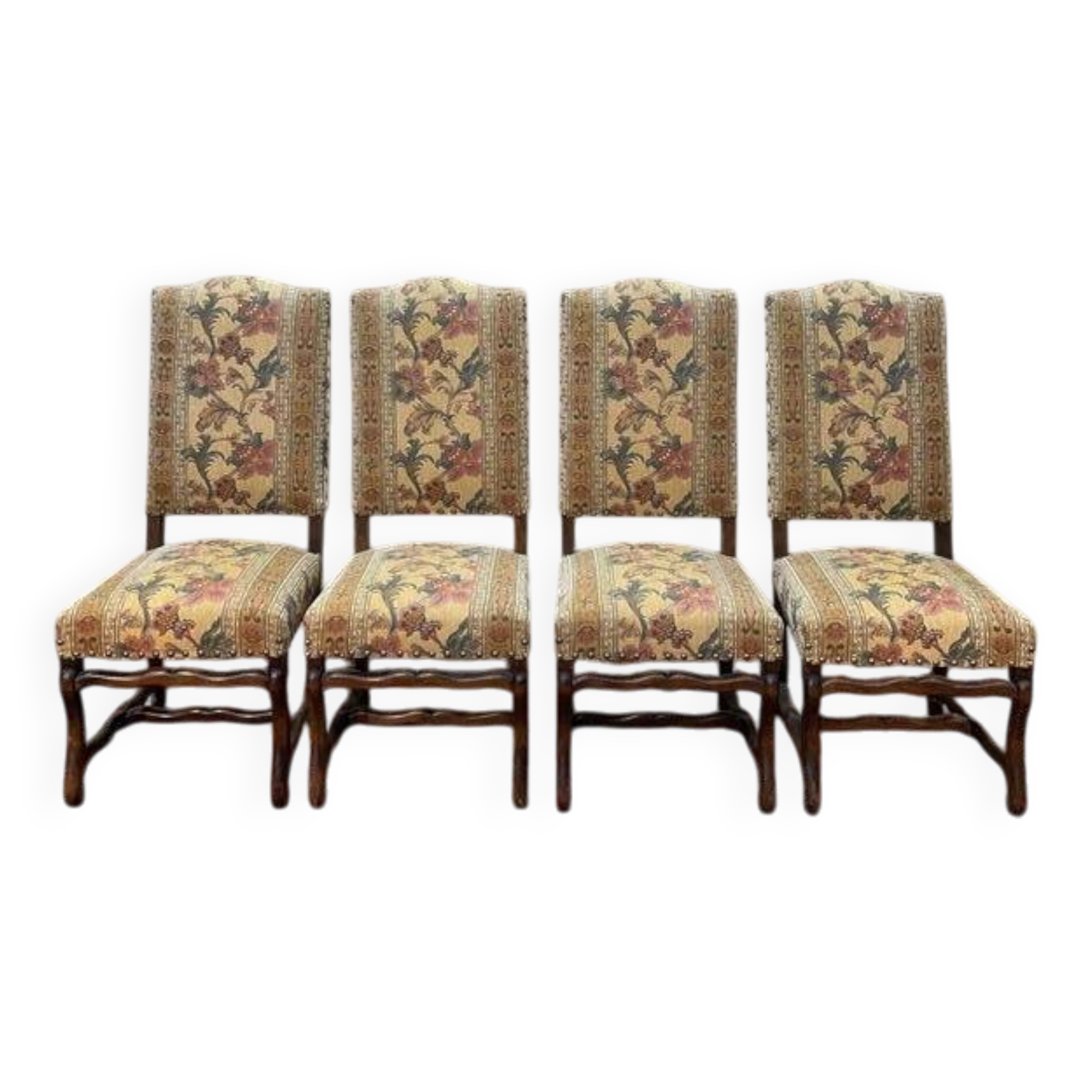 Suite de 4 Louis XIII os de mouton tissu fleurs