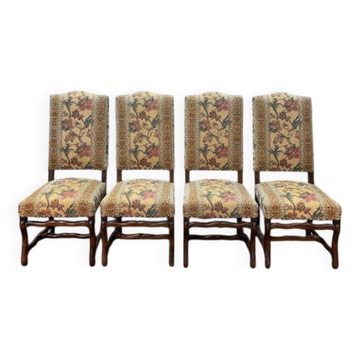 Suite de 4 Louis XIII os de mouton tissu fleurs