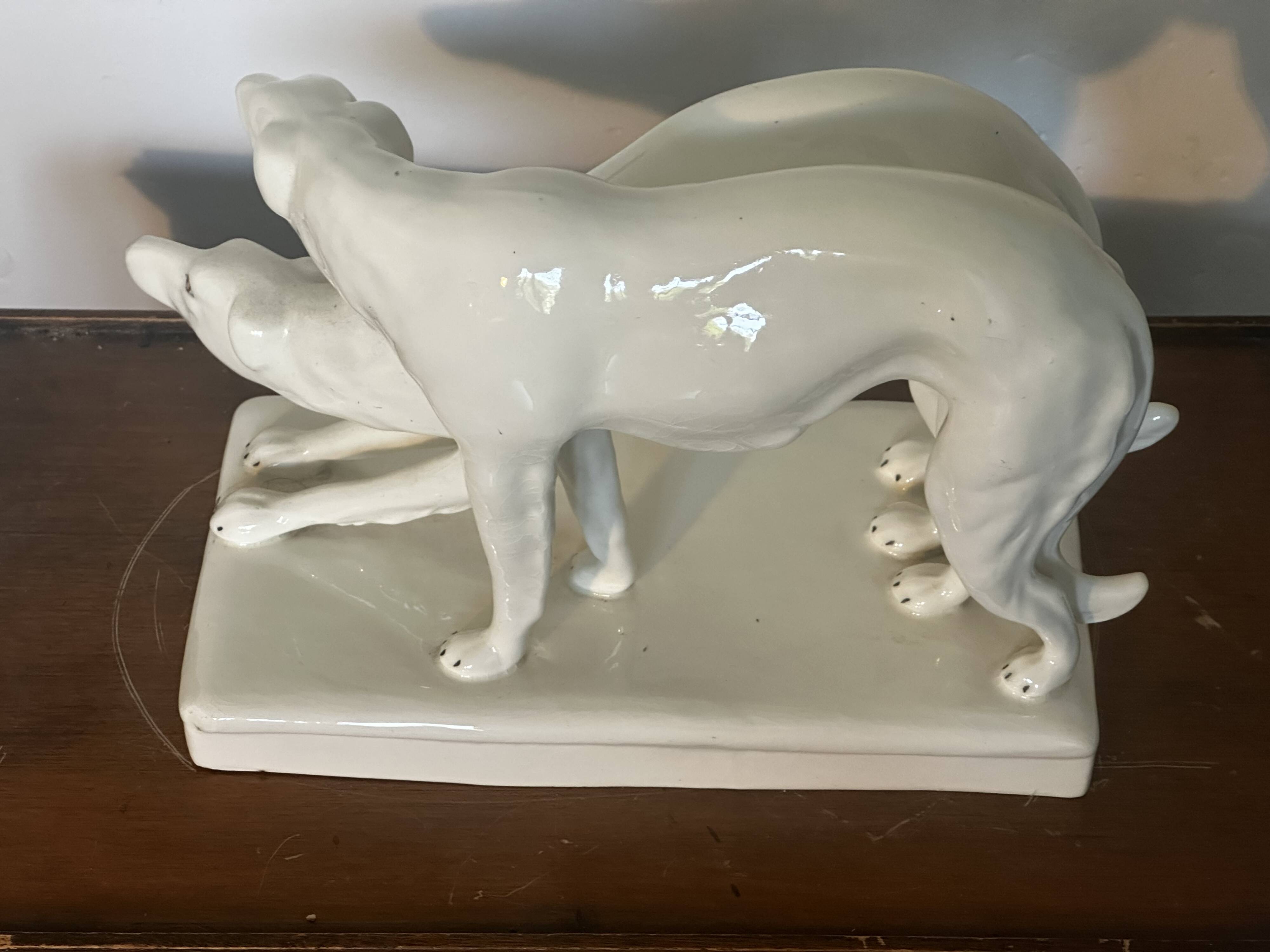 Pair of Borzoi - White Greyhounds - Art Deco ceramic