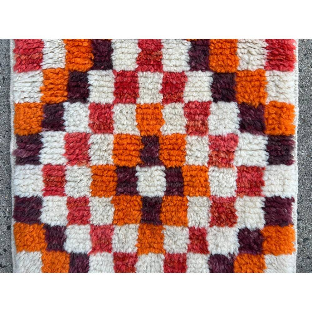 Vintage Handmade Turkish Tulu Rug with Checkered Design. Custom Options Available