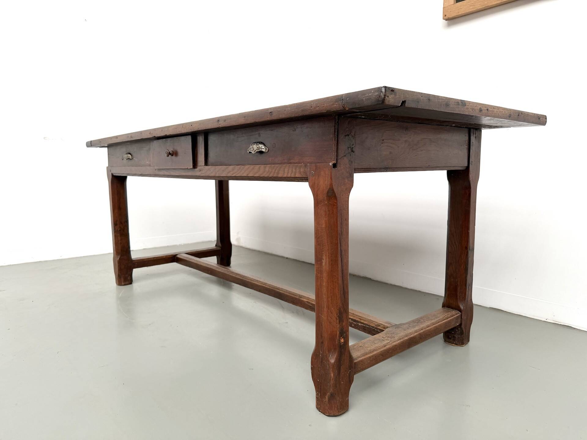 Farmhouse table, solid oak, 20th century.