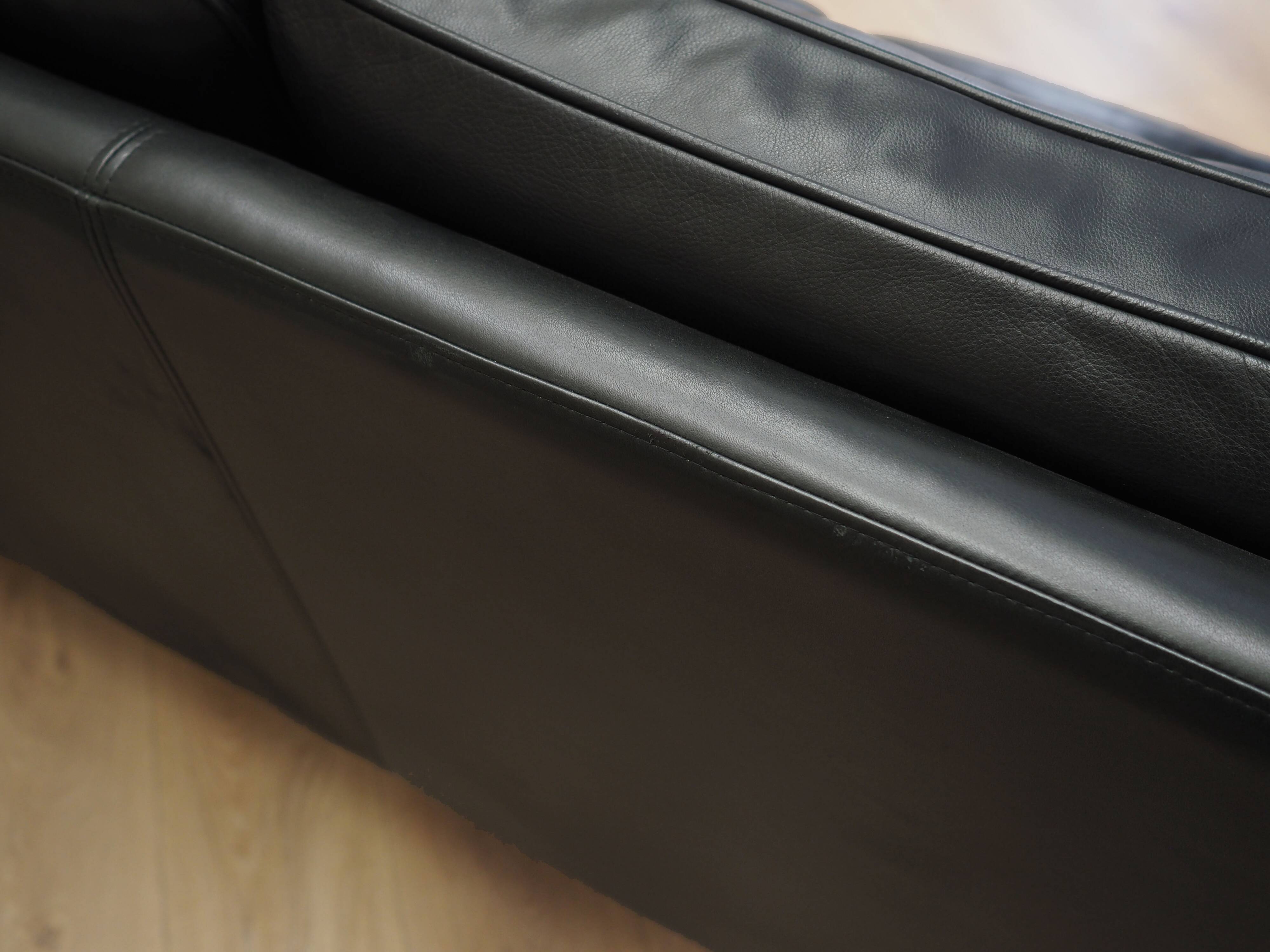 Canapé en cuir noir, design danois, années 1970, fabrication : Hurup Møbelfabrik