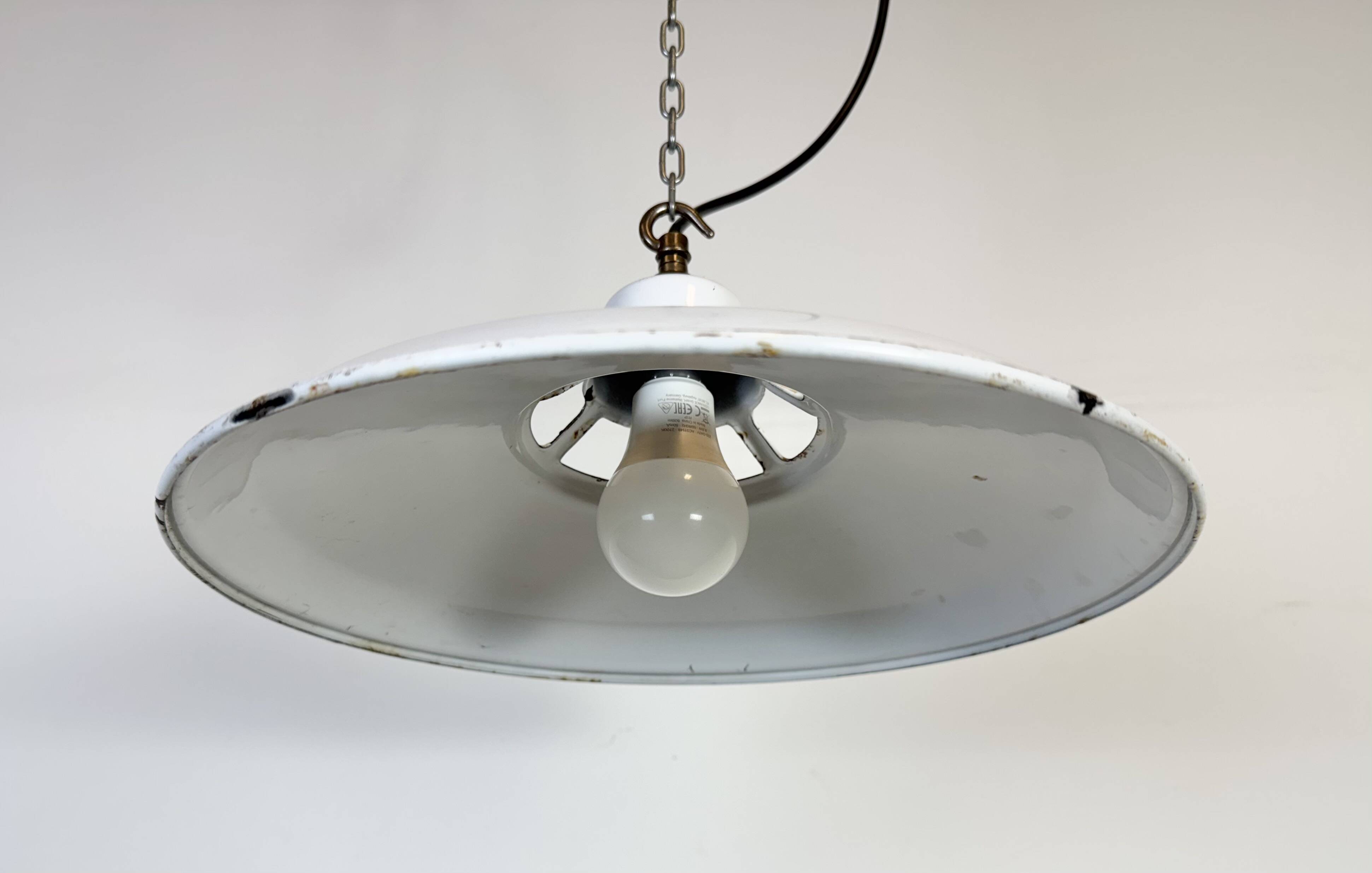 Industrial White Enamel Factory Pendant Lamp, 1960s