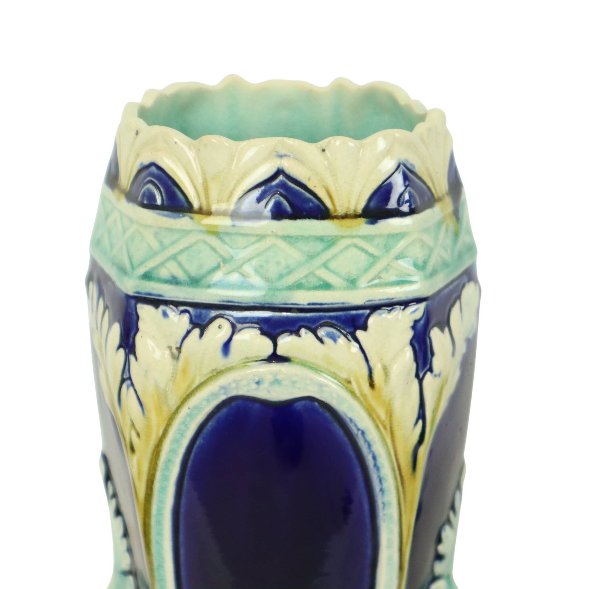 Art Nouveau Barbotine Majolica Vases Jardinière Set of 3