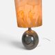 1970s table lamp in ceramic, signed, with a hand-painted silk shade.