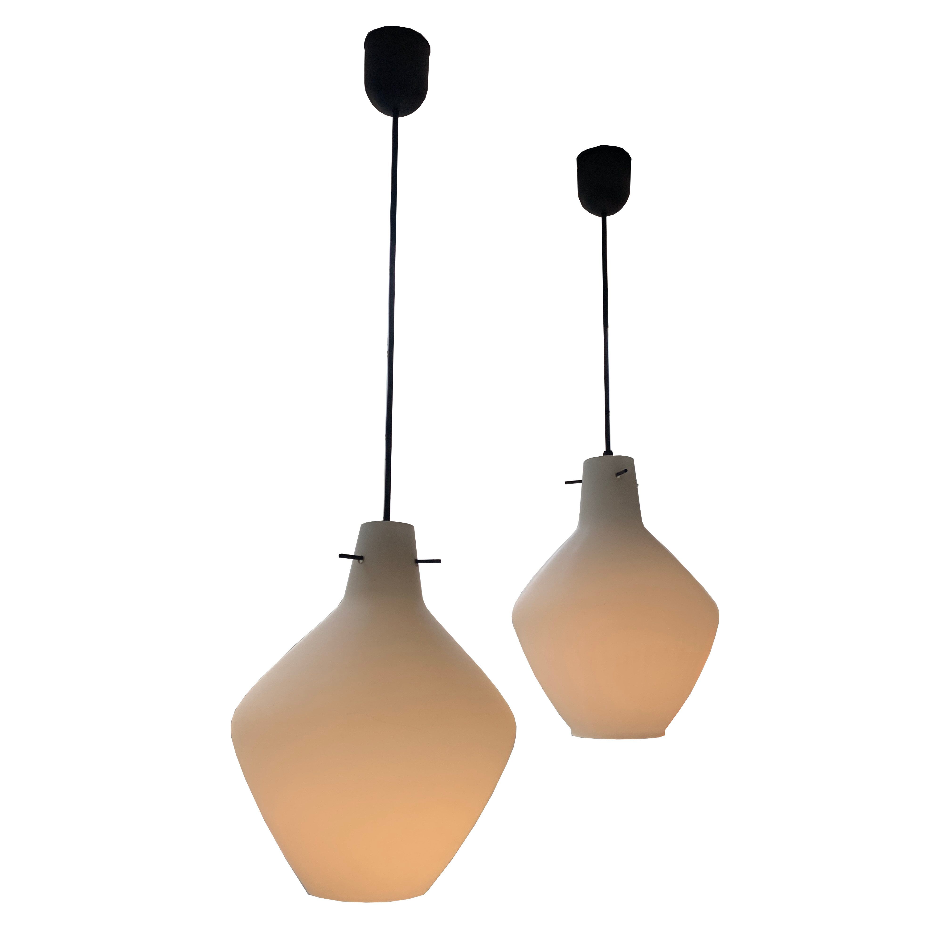 Pair of scandinavian opaline pendant lamps  1950