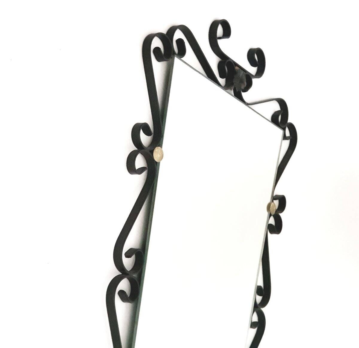 Vintage wrought iron mirror from the 1950s-60s, France.