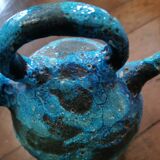 Pichet broc en céramique raku bleu émaillé
