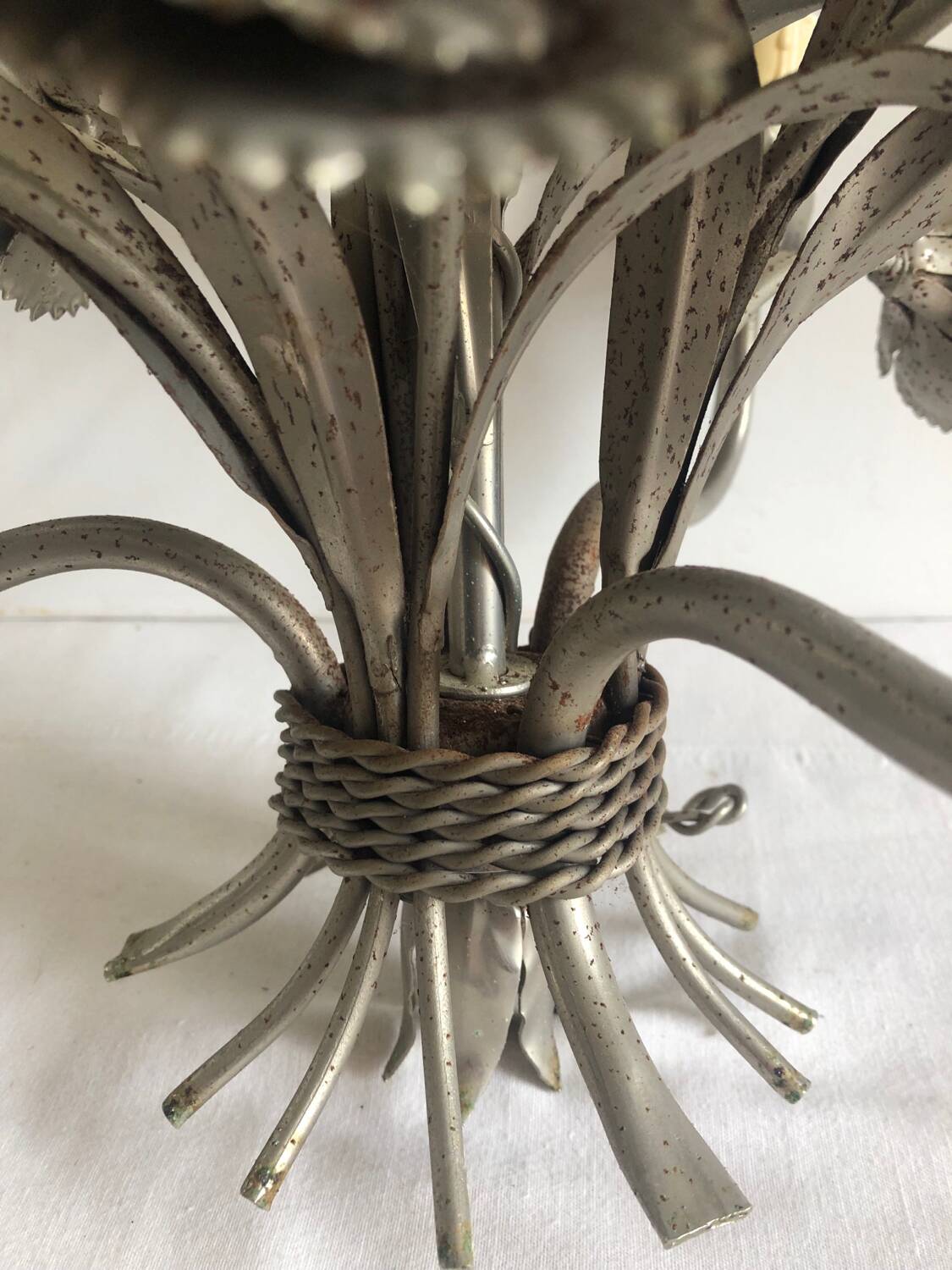 Mid-20th century 3-light floral chandelier in sheet steel