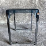 Bedside table in blue plexiglass and chrome metal, 1970