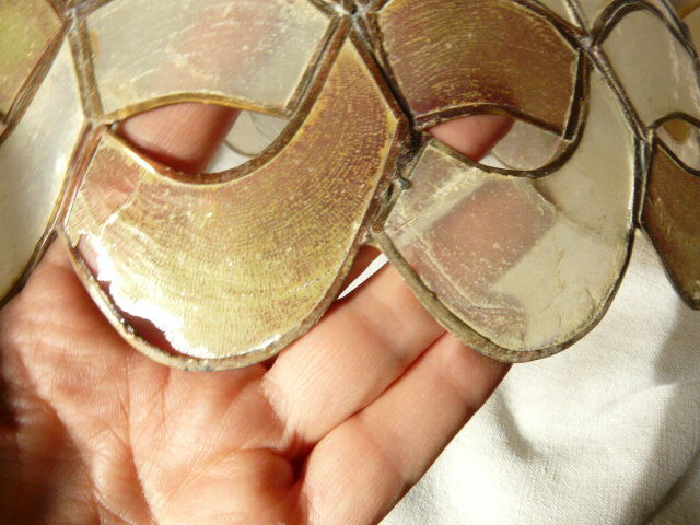 Pair of mother-of-pearl and brass lampshades