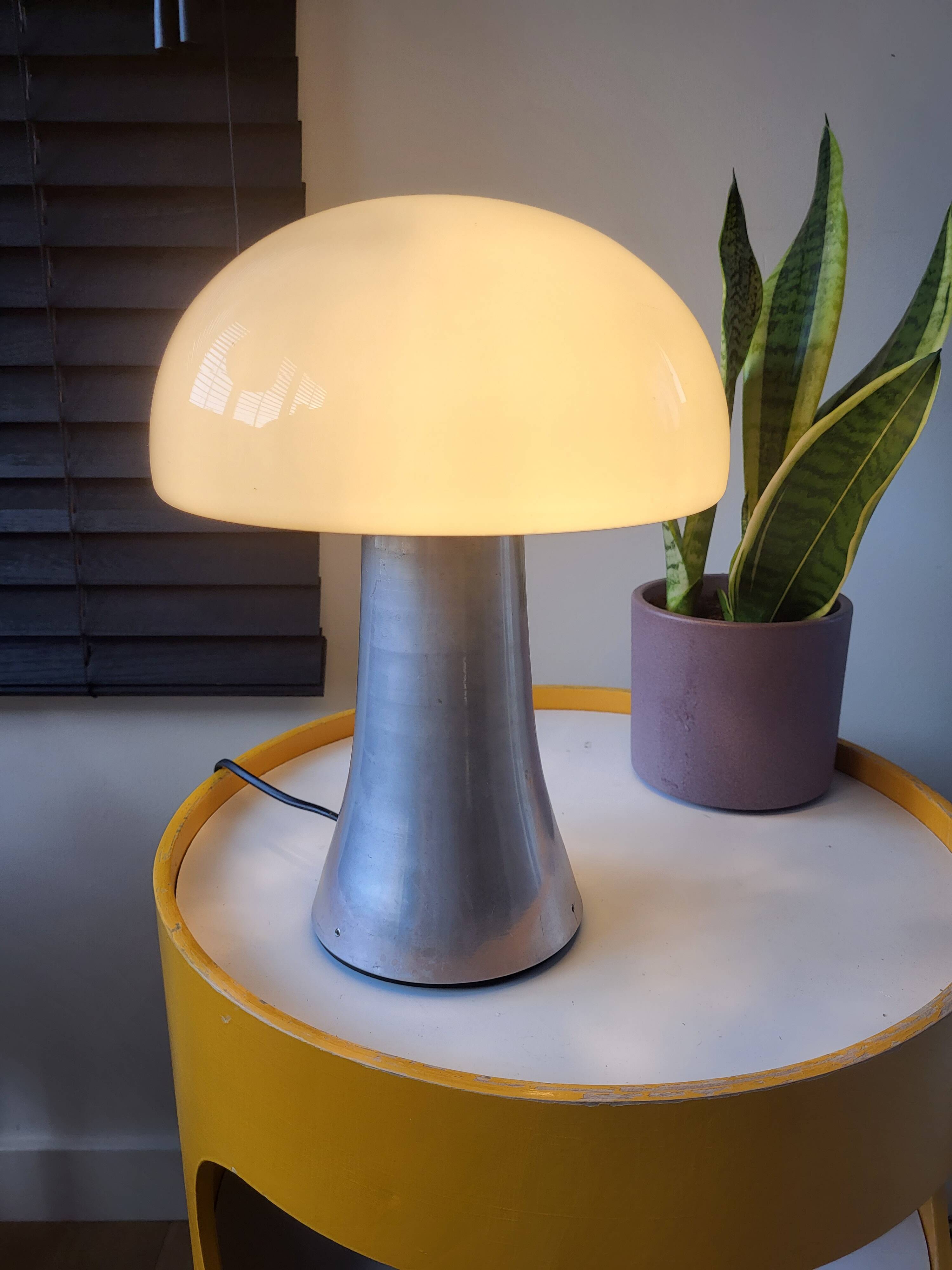 Lampe Mushroom XL, lampe de table lourde en acier inoxydable, années 80