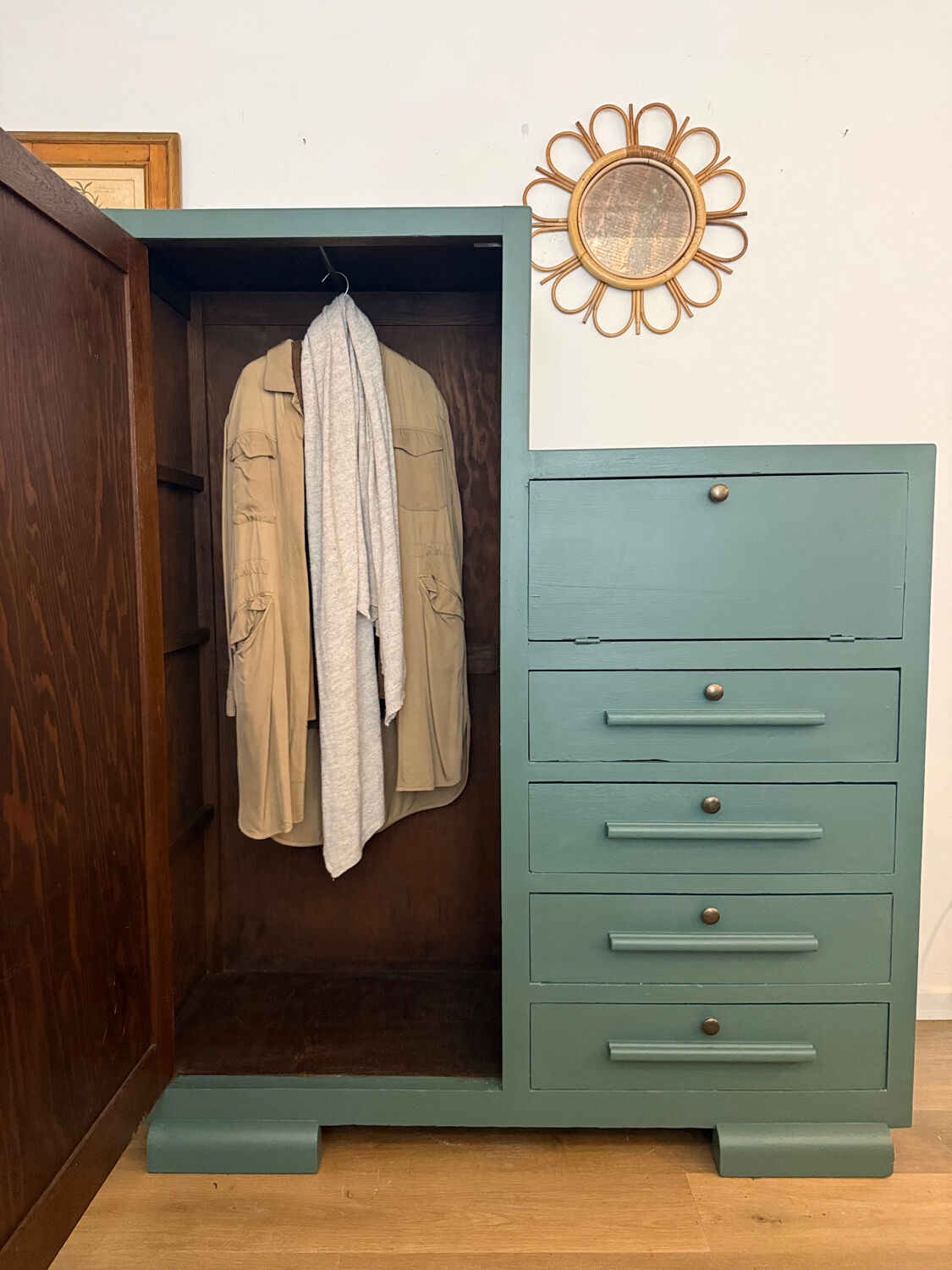 Art Deco Secretary Cabinet in solid wood