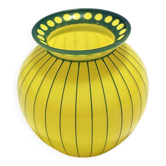 Vase Art Déco en verre jaune et vert dans le style de Josef Hoffmann, Autriche