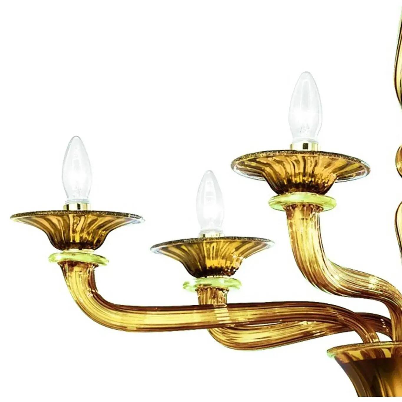 Handcrafted Contemporary Amber Murano Glass Linear Rigadin Chandelier