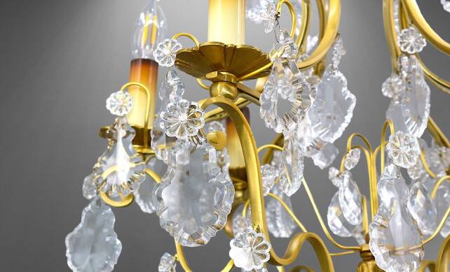 Lustrous Gold Bronze & Bohemian Crystal with Six Lights Louis XV * Lucien GAU