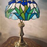 antique bronze floor lamp from the 19th century in superb condition with a beautiful iris glass shade