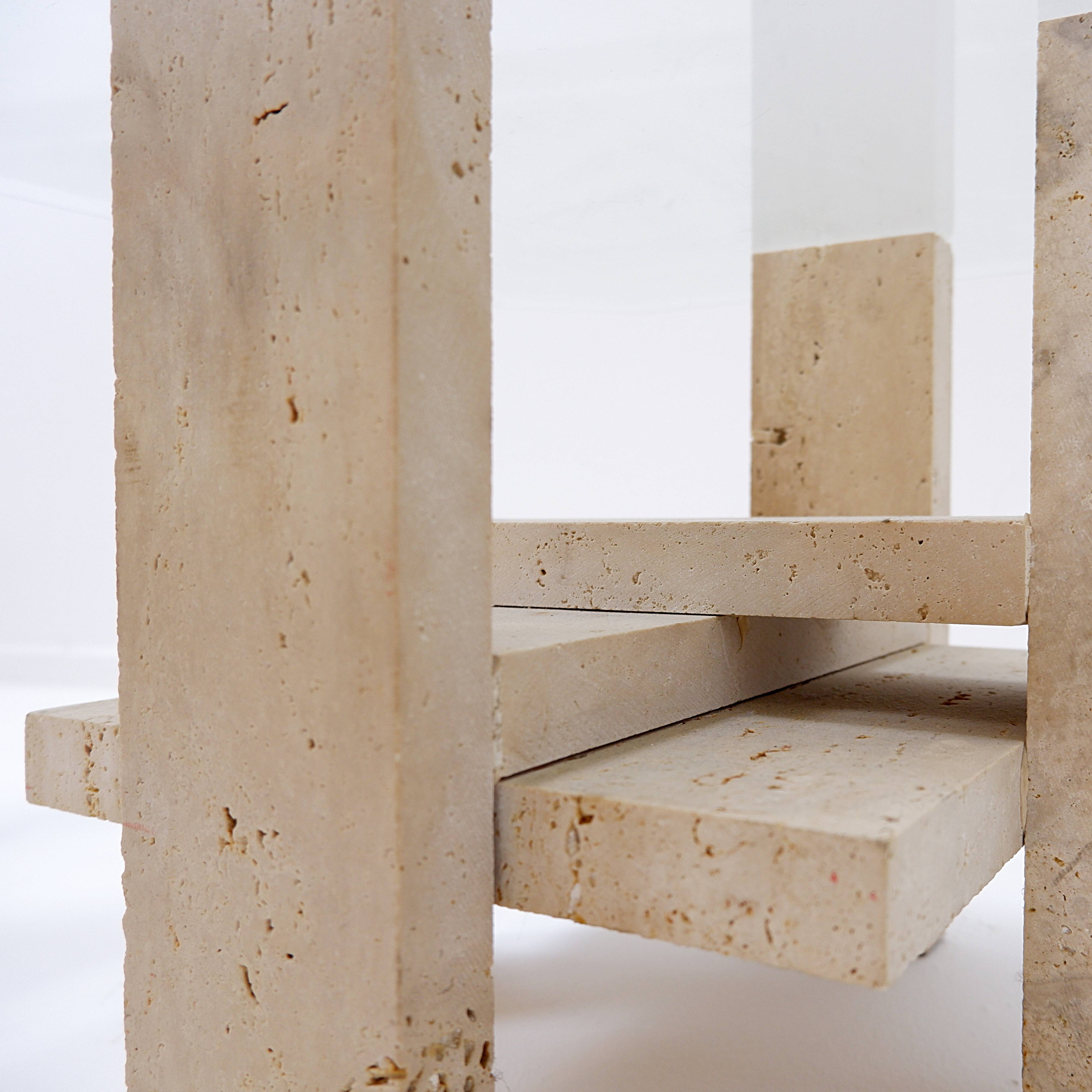 Pair of Travertine and Glass End Tables by Willy Ballez, Belgium 1970s