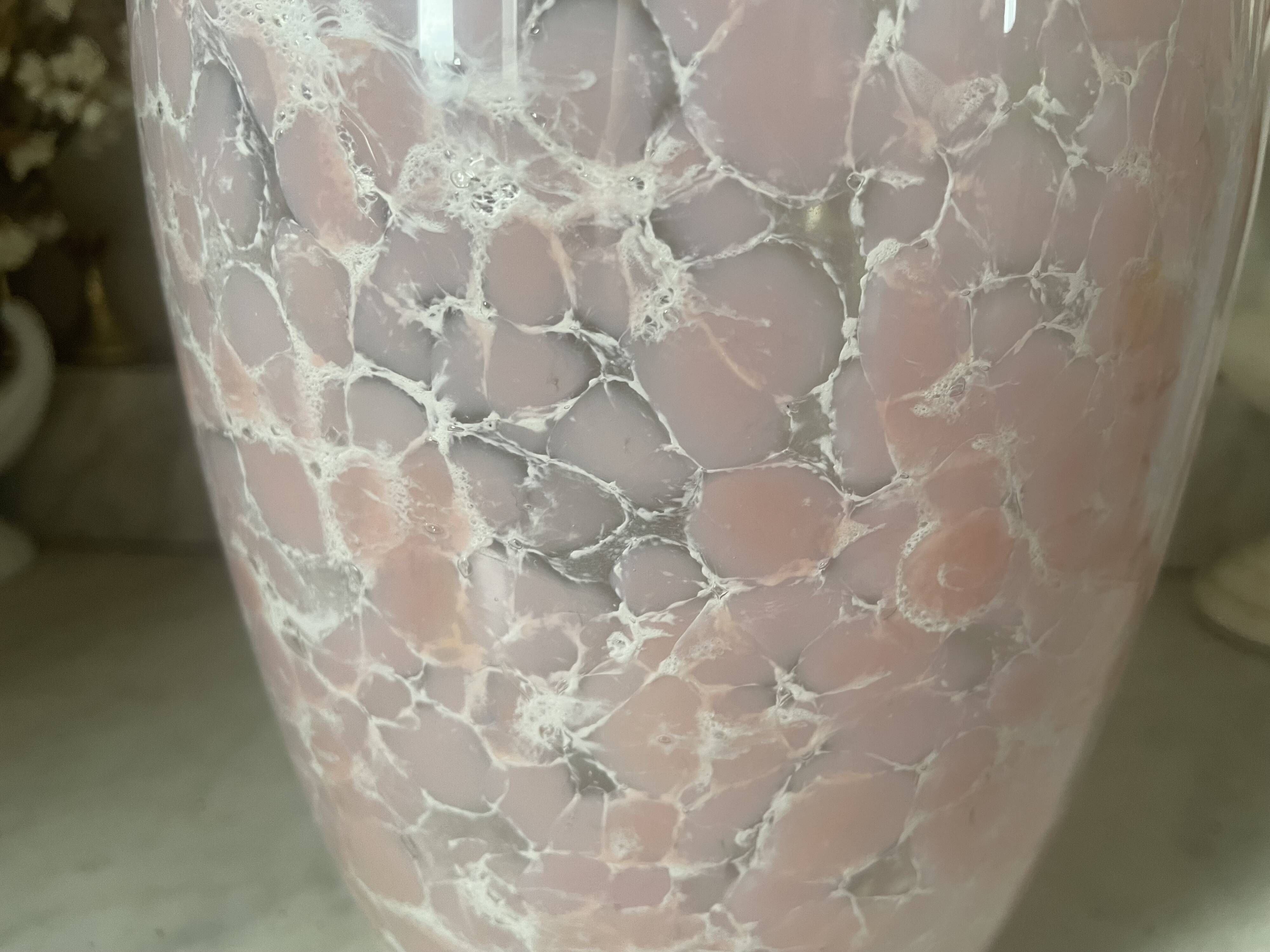 Marbled pink blown glass art vase, La Rochère